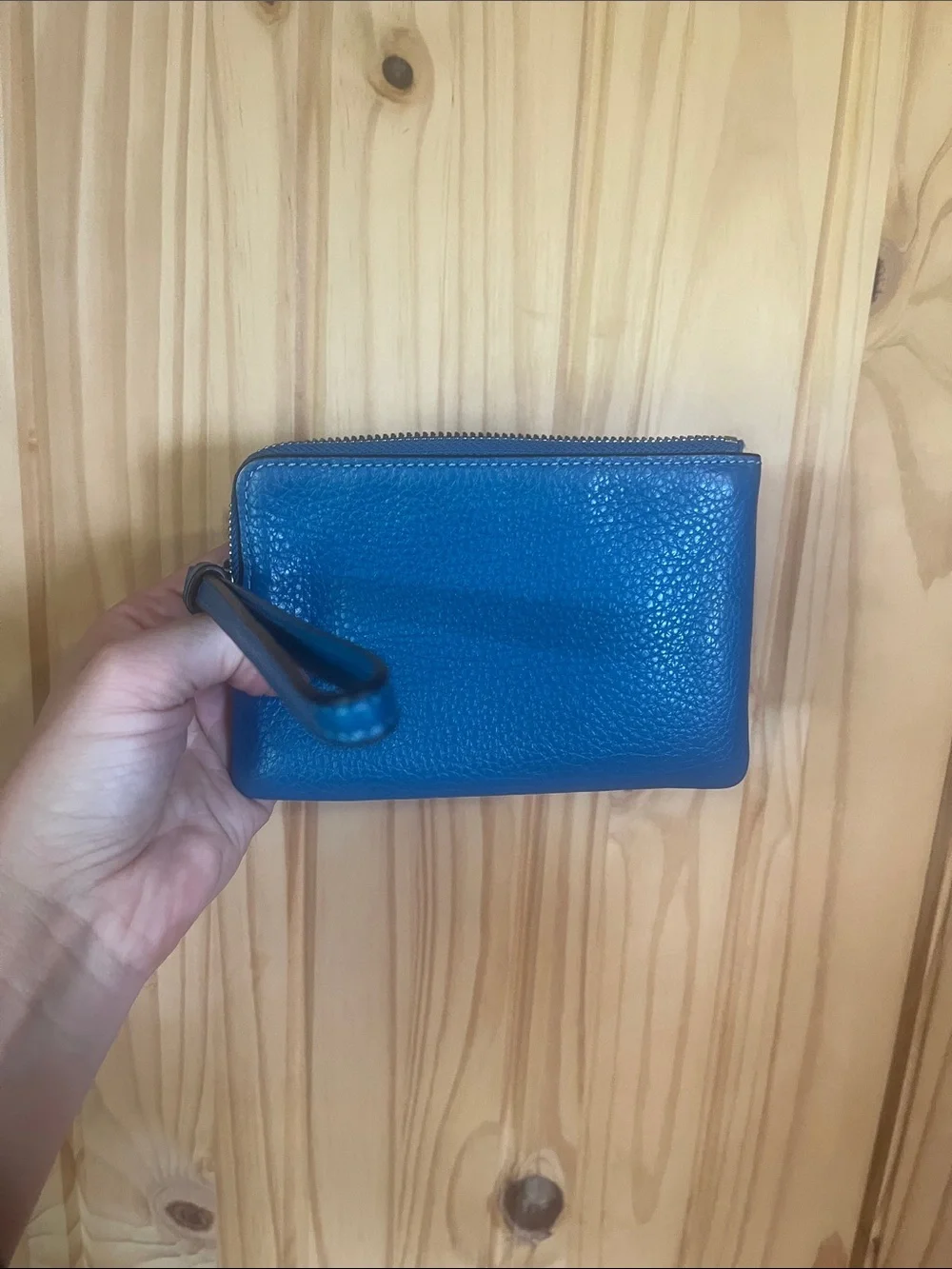 Coach Jes Vibrant Blue Pebbled Leather Side Zip Wristlet